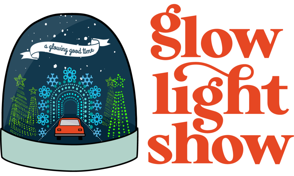Glow Light Show's full logo with the snow globe icon to the left and the words to the right.